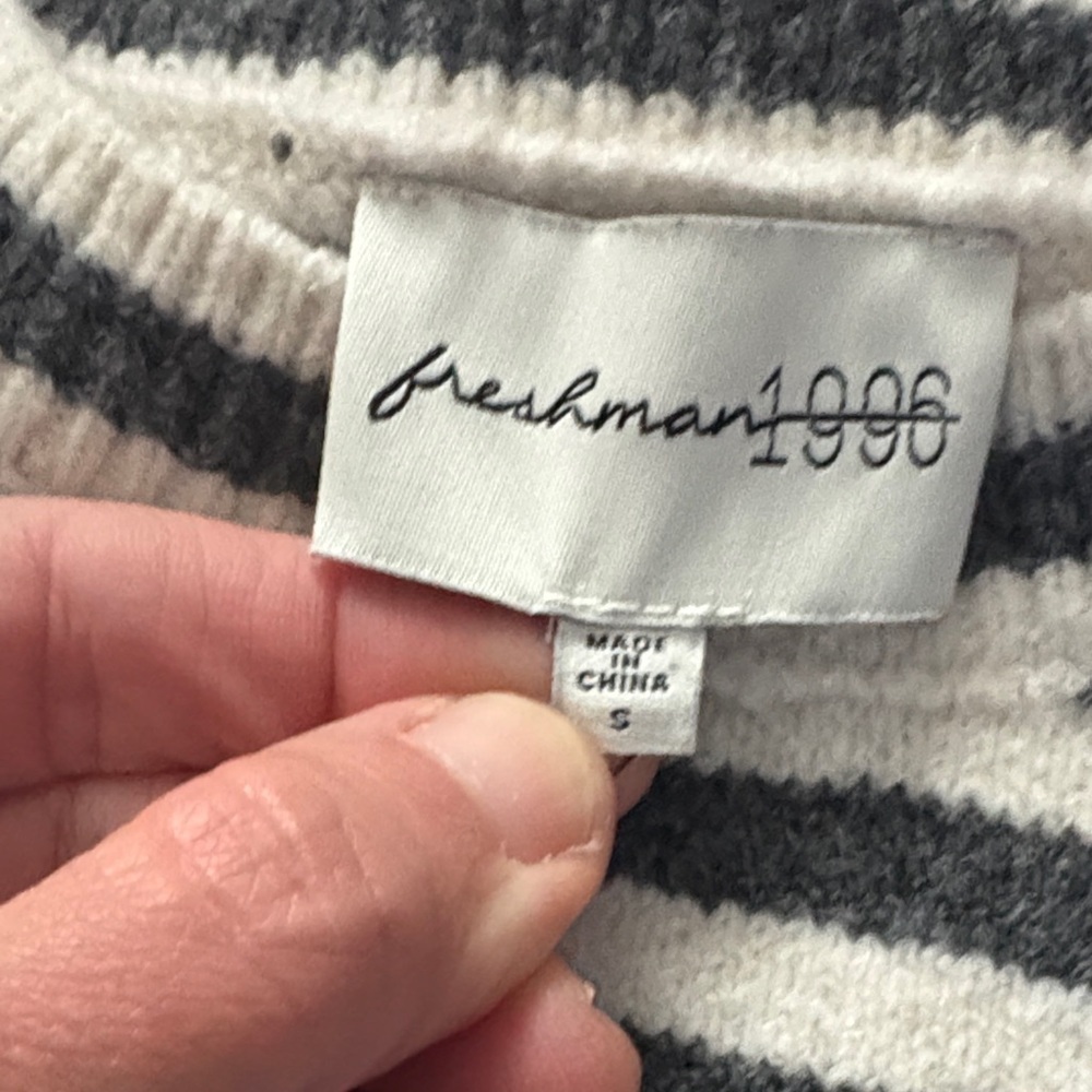 Freshman Striped Star Sweater in cream and Gray with navy star - Picture 3 of 7
